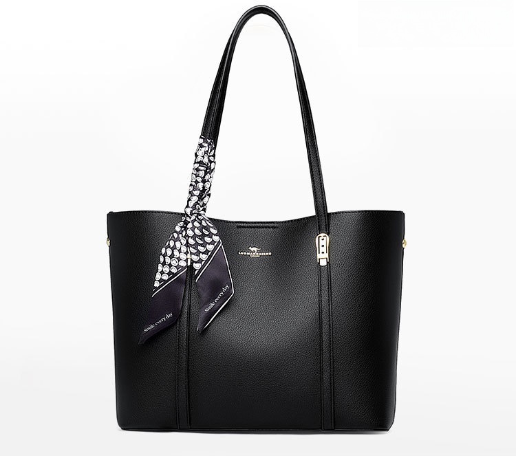 Fashion Shoulder Bag for Ladies Faux Leather Tote Handbag with Decorative Scarf
